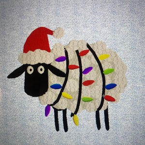 Wrapped in Holiday Lights Sheep Embroidery DST PES HUS