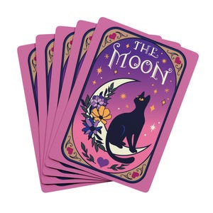 Cartas de pôquer com tema de gato da lua roxa, presente para amantes de gatos, baralho exclusivo para noite de jogos, cartas de baralho inovadoras, conjunto divertido de jogos de cartas, design de gato lunar