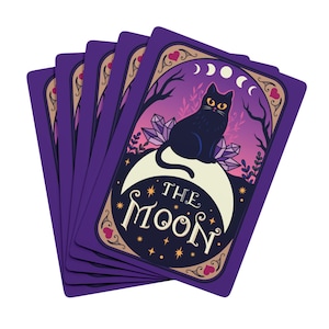 Cartas de póker Moon Cat, baraja Lunar Kitty, cartas de juego Celestial Feline, juego de cartas de tarot, baraja de póker Mystical Cat