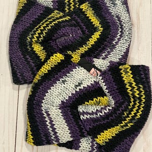 Purple & Gold School Colors Patterned Knit Ear Warmer Headband, Winter Vacation, Gift