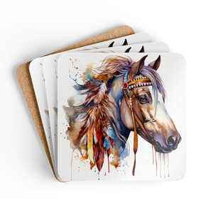 Equine War Pony Art Coaster Set, Horse Lover&#39;s Home Decor