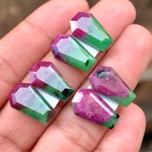 Ruby Zoisite Step Cut Coffin Shape Pair Lot Gemstone, Caret 42.75 Size 10x16 MM,