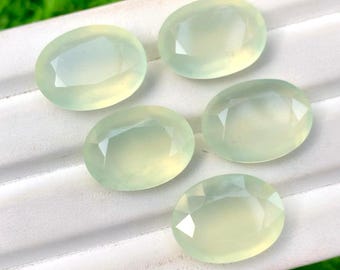 Faceted Prehnite Chalcedony Gemstone Lot: Oval Jewelry Making Stones, 70 Carats