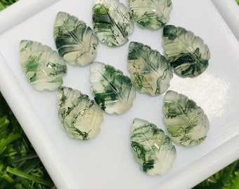 Moss Agate 100% Natural Moss Agate Leaf Carving, 25.00 Carate Size 8 X 12 mm, Lot For Making Jewelry, Gift For Her