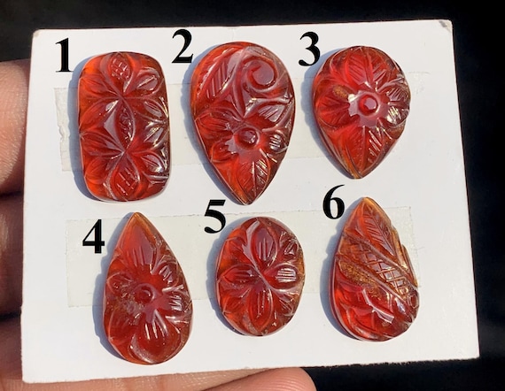Natural Hessonite Garnet Mughal Carving Gemstone: (Size 17-24 MM)