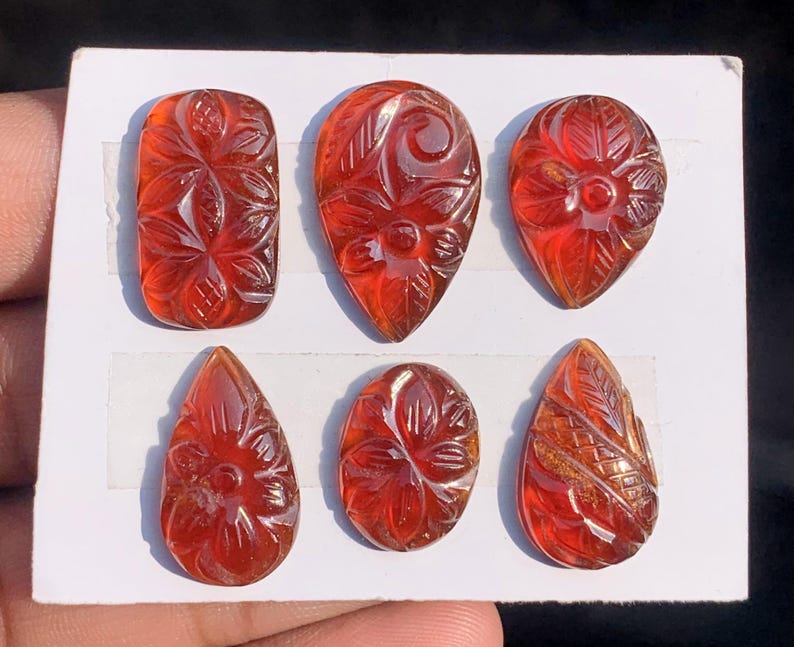 Naturlig hessonitgranat Mughal snidsten: (Storlek 17-24 MM) bild 3