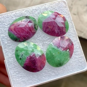 Lote de piedras preciosas de rubí, zoisita, zafiro, talla rosa, forma ovalada, 57,60 quilates, tamaño 20-21 mm,