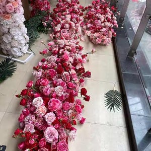 Hot Pink Hydrangea Rose Flower Runner,Artificial Flowers Garland,Table Centerpiece,Wedding Flower Arrangement,Custom Flower Runner