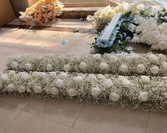 Baby Breath Flower Garland,Table Centerpiece,Wedding Reception Table Runner,Ivory Floral Flower Runner,Custom Flower Color