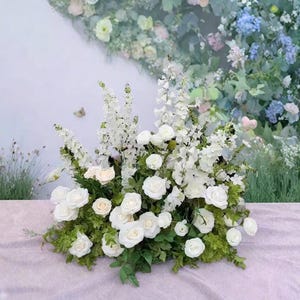 White Wedding Ceremony Flowers Aisle,Grounded Flower Arrangement,Flower Runner,Wedding Floor Flower,Wedding Table Flower Centerpiece
