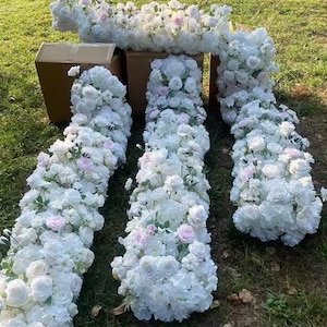 Weiße Hortensie Rose Blumengirlande,Tischdekoration,Hochzeit Tischläufer,Ivory Floral Blumenläufer,Laubblumen,Hochzeitsblume,