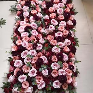 Wine Red Rose Flower Runner,Flower Table Runner,Stair Floral Arrangement,Floral Centerpiece,Wedding Aisle Flowers,Wedding Flowers Garland