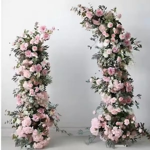 Arco di fiori rosa verde, runner di fiori, sfondo di fiori per matrimonio, arco di fiori, disposizione di nozze, ghirlanda di fiori, decorazione per eventi di festa