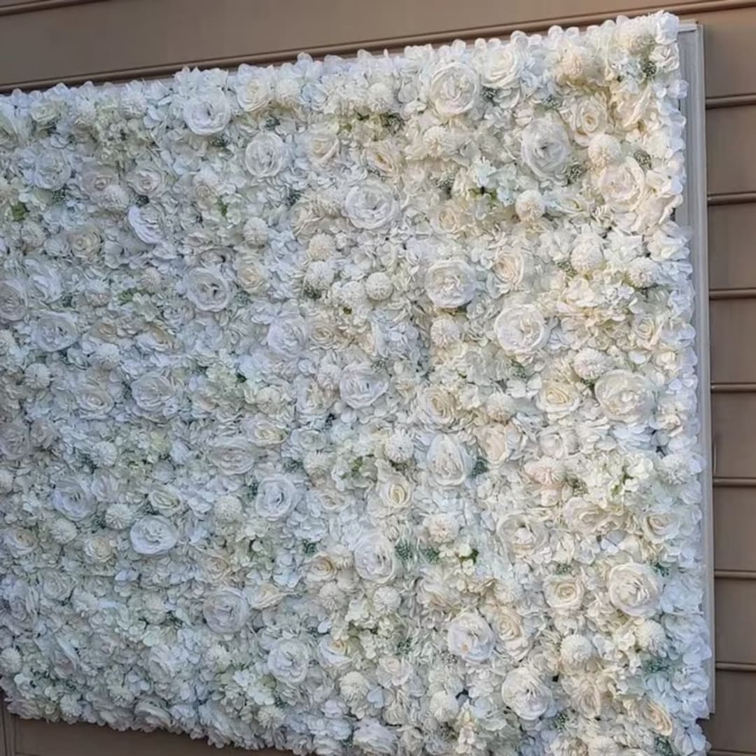White Rose Flower Wall Backdrop Artificial Flower 3D Flower Wall for