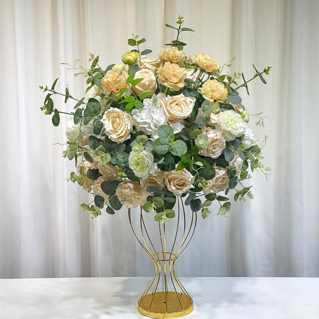 Champagne Rose Flower Ball Centerpiece White Peony Arrangement Flower ...