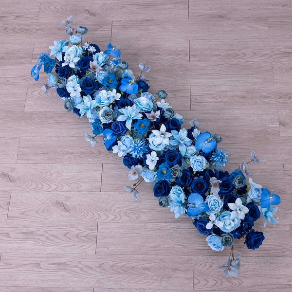 Dark Blue Flower Garland,Wedding Flower Runner,Wedding Backdrop,Wedding Table Runner,Floral Flower Runner,Custom Flower