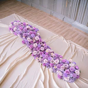 Purple Rose Flower Centerpiece,Table Floral Flower Runner,Wedding Flower Arch,Flower Runner,Artificial Wedding Aisle Flower