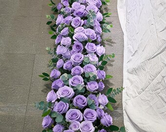 Purple Rose Table Flower Garland,Artificial Wedding Floral Arrangement, Wedding Aisle Runner
