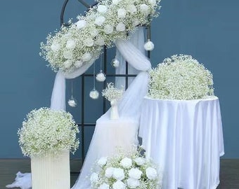 Baby Breath Flower Runner Baby Breath Flower Ball Wedding Banquet White Rose Flower Ball Artificial Flower Table Centrepieces Flower Runner