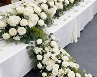 White Rose Floral Garland,Wedding Flower Arrangement,Table Runner Decor,Wedding Arch Decor