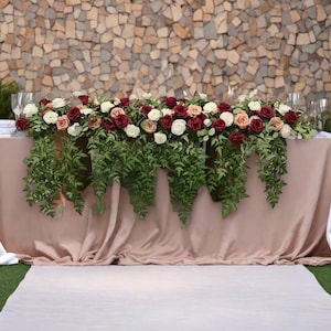 Eucalyptus Red White Rose Flower Centerpiece,Wedding Table Runner,Wedding Table Flower Arrangements,Wedding Aisle Flower,Party Decoration