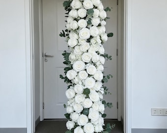 White Rose Table Flower Runner, Artificial Wedding Floral Arrangement, Wedding Flower Garland,Aisle Runner