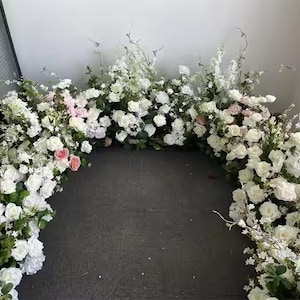 Grounded Flower Arrangement,Greenery White Rose Peony Flower Row,Wedding Floor Flower,Wedding Aisle Flower,Wedding Table Centerpiece