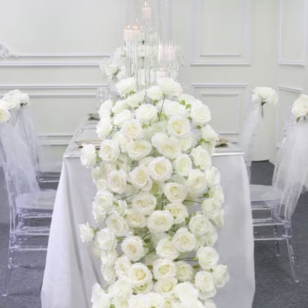 White Rose Flower Runner,Table Flower Runner,Flower Garland,Wedding Flower Runner,Table Centrepiece,Wedding Table Flower Runner,Party Decor