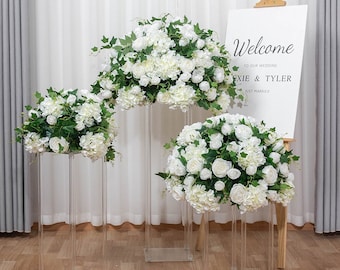 White Flower Ball With Greenery Floral Centrepieces Silk Flower Table Centrepieces Wedding Shower Party Decor