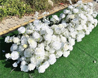 Ivory White Flower Runner,Grounded Flower,Wedding Aisle Flower,Wedding Centerpiece,White Wedding Party Floor Flower,Event Party Decor