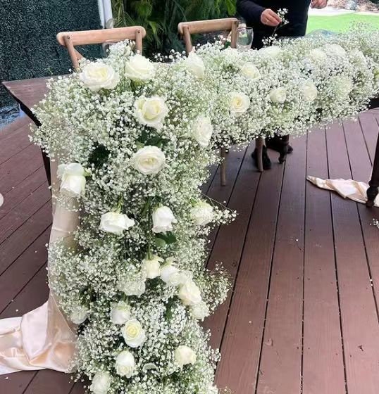White Rose Flower Baby Breath Garland,Table Centerpiece,Wedding Table Runner,Wedding Arrangement Floral aisle,Custom Flower Runner