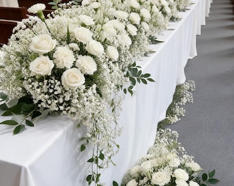 White Baby's Breath Rose Floral Garland,Wedding Flower Arrangement,Table Runner,Wedding Arch Decor