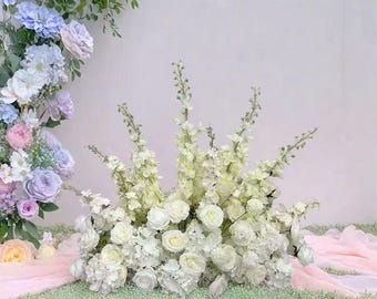 Artificial Aisle Flower,Ground Flowers,White Rose Flower Row,Wedding Flower Centerpiece,Wedding Flower Garland,Custom Wedding Flower