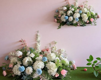 Hortensia en el suelo, arreglo floral para boda, flor de piso, camino de mesa, centro de mesa, flor para pasillo de boda, flor de boda