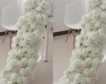 White Rose Flower Garland Reception,Wedding Floral Arrangement Floral aisle Artificial Flowers Row Table Runner Arch Flower