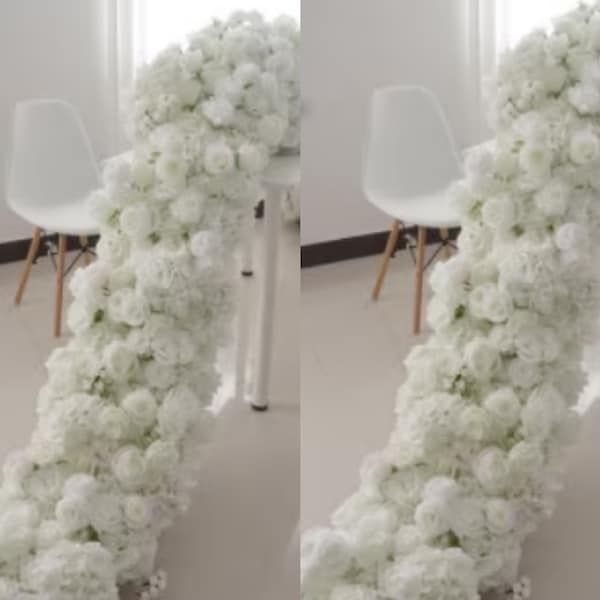 White Rose Flower Garland Reception,Wedding Floral Arrangement Floral aisle Artificial Flowers Row Table Runner Arch Flower