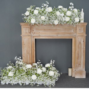 Fully Baby Breath With White Rose Flower Garland,Wedding Flower Table Runner,Babysbreath Garland,Wedding Centerpiece Runner