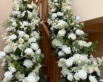 White Rose Peony Floral Garland,Wedding Reception Decor,Staircase Floral,Wedding Flower Row Arrangement
