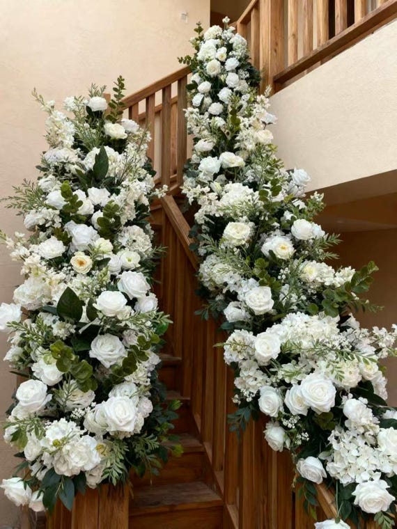 White Rose Peony Floral Garland,Wedding Reception Decor,Staircase Floral,Wedding Flower Row Arrangement