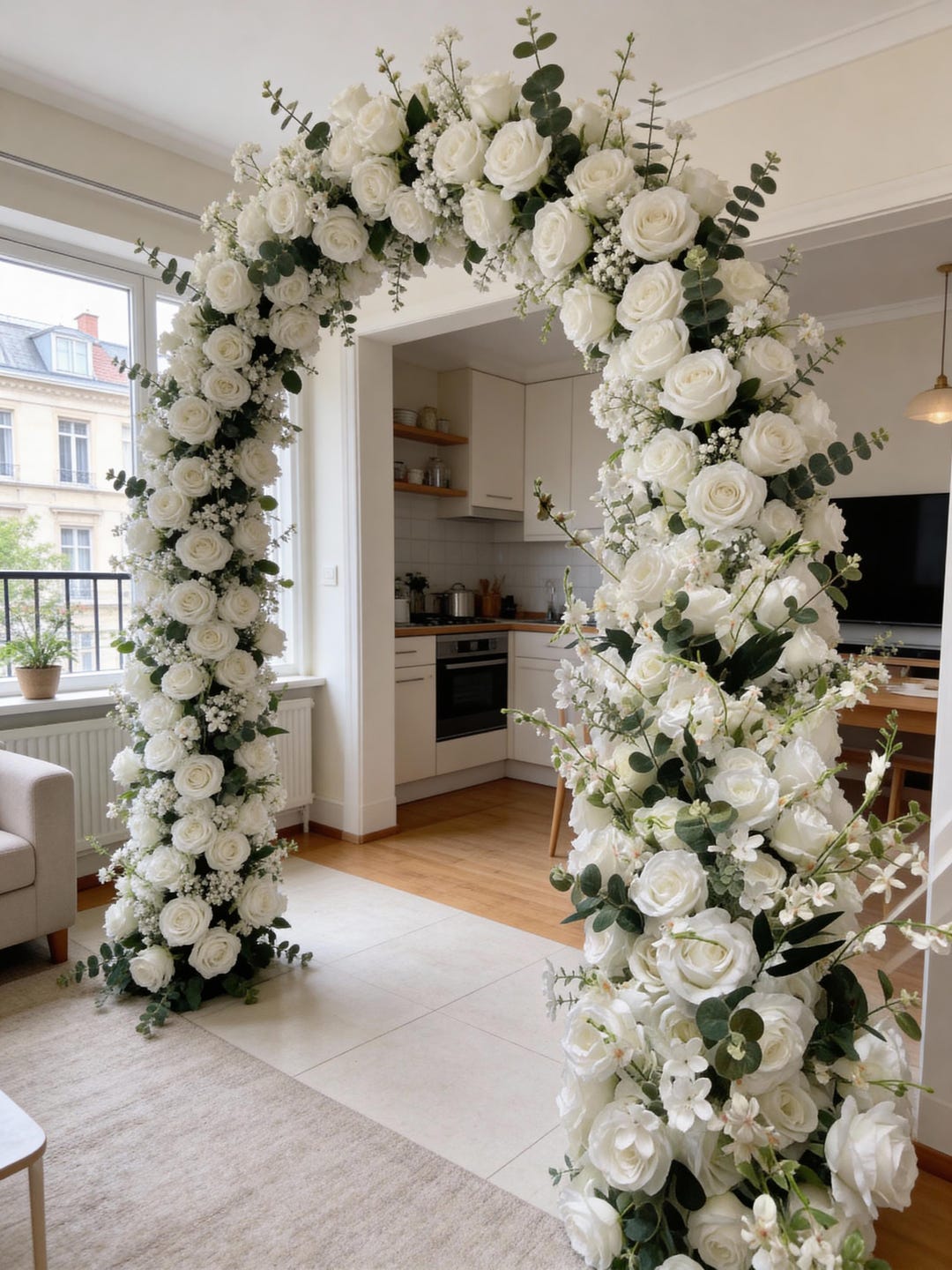 White Rose Flower Garland Table Flower Runner Wedding Arrangement Arch ...