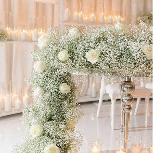 Ghirlanda di fiori Baby Breath, decorazioni per feste di matrimonio, runner da tavola, runner di fiori floreali, arco di fiori swag, composizione floreale, centrotavola nuziale