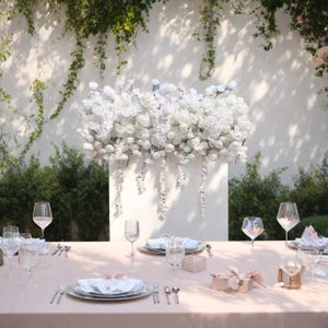 Gießen Sie weiße Rose Blumenläufer,Blumengirlande,Hochzeitsgangblume,Hochzeitstischblumenarrangements, Hochzeitsfestdekoration, Schreibtischdekor