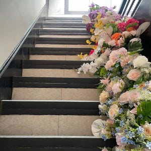 Stair Rose Flower Garland,Flower Table Runner,Stair Aisle Flower Reception,Floral Arrangement,Table Centerpiece,Wedding Arch Flowers