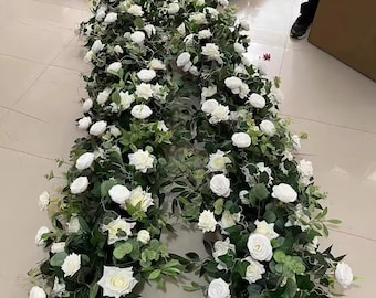 White Flower Full Green Leaf Garland,Flower Runner,Wedding Flowers Arch,Table Centerpiece,Wedding Arrangement Floral Aisle,Flower Row