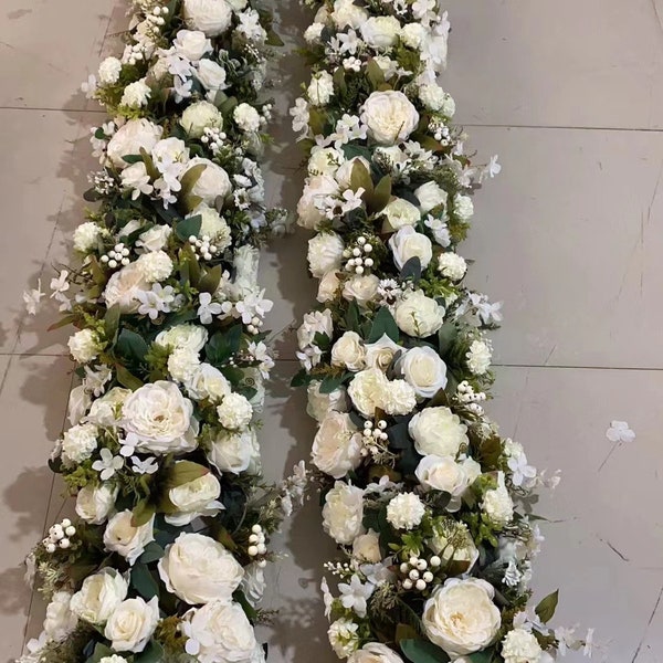 Greenery Flower Garland,White Wedding Party Decor,Table Runner,Floral Flower Runner,Swag Flower Arch,Flower Arrangement,Wedding Centerpiece