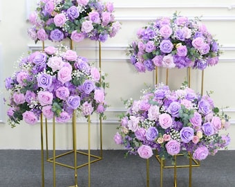Purple Flower Ball Wedding Artificial Flower Table Centrepieces Flower Ball Wedding Arrangement Road Lead flower Ball Wedding Party Decor