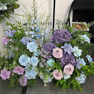 Wedding Flower Garland,Purple Blue Flower Table Runner,Table Centerpiece,Wedding Flower Row,Wedding Arrangement,Stair Aisle Flower Reception