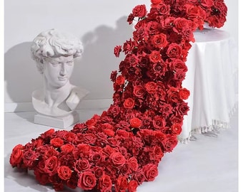Red Rose Flower Garland,Table Centerpiece,Wedding Reception Table Runner,Red Floral Flower Runner,Custom Flower Color