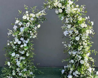 Greenery Eucalyptus White Rose Flower Archway Wedding Backdrop Flower Archway Wedding Flower Arrangement Stage Outdoor Party Event Decor
