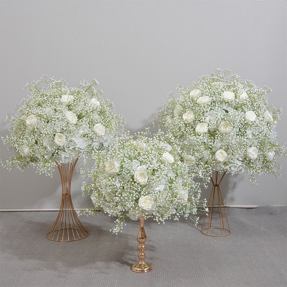 BLOSMON Fake Flowers Ball Wedding Centerpiece Table Decorations 2pcs Royal Blue Rose Babys Breath Bouquet Artificial Flower Silk Kissing Ball Floral Arrangements For DIY Party Home Decor - View #11